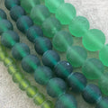 14mm Matte Deep Emerald Irregular Rondelle Shaped Indian Beach/Sea Glass Beads - Sold by 16" Strands - Approximately 28 Beads