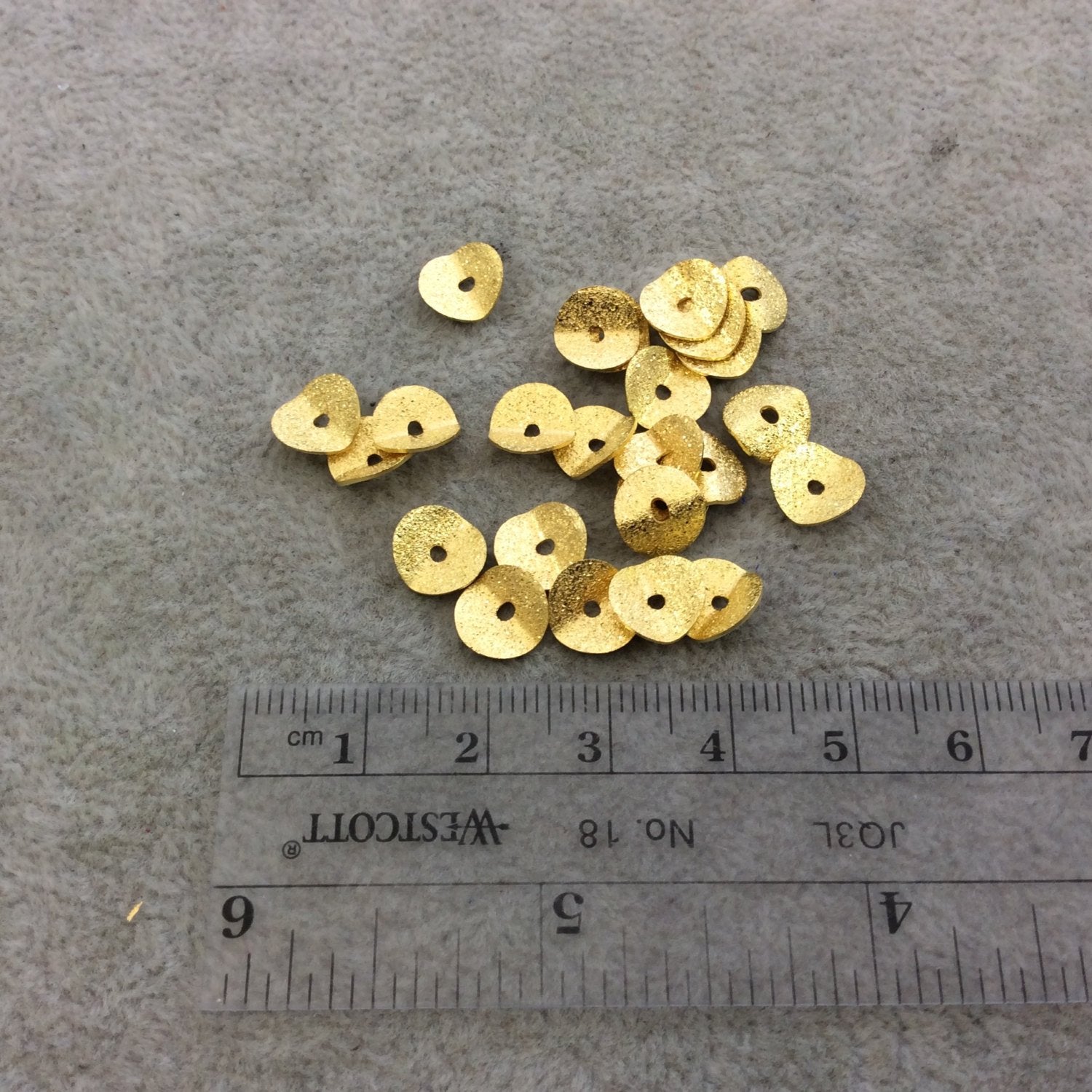 8mm Textured Gold Plated Copper Wavy Disc/Heishi Washer Shaped Components - Sold in Bulk Packs of 25 Pieces - Great as Bracelet Spacers!