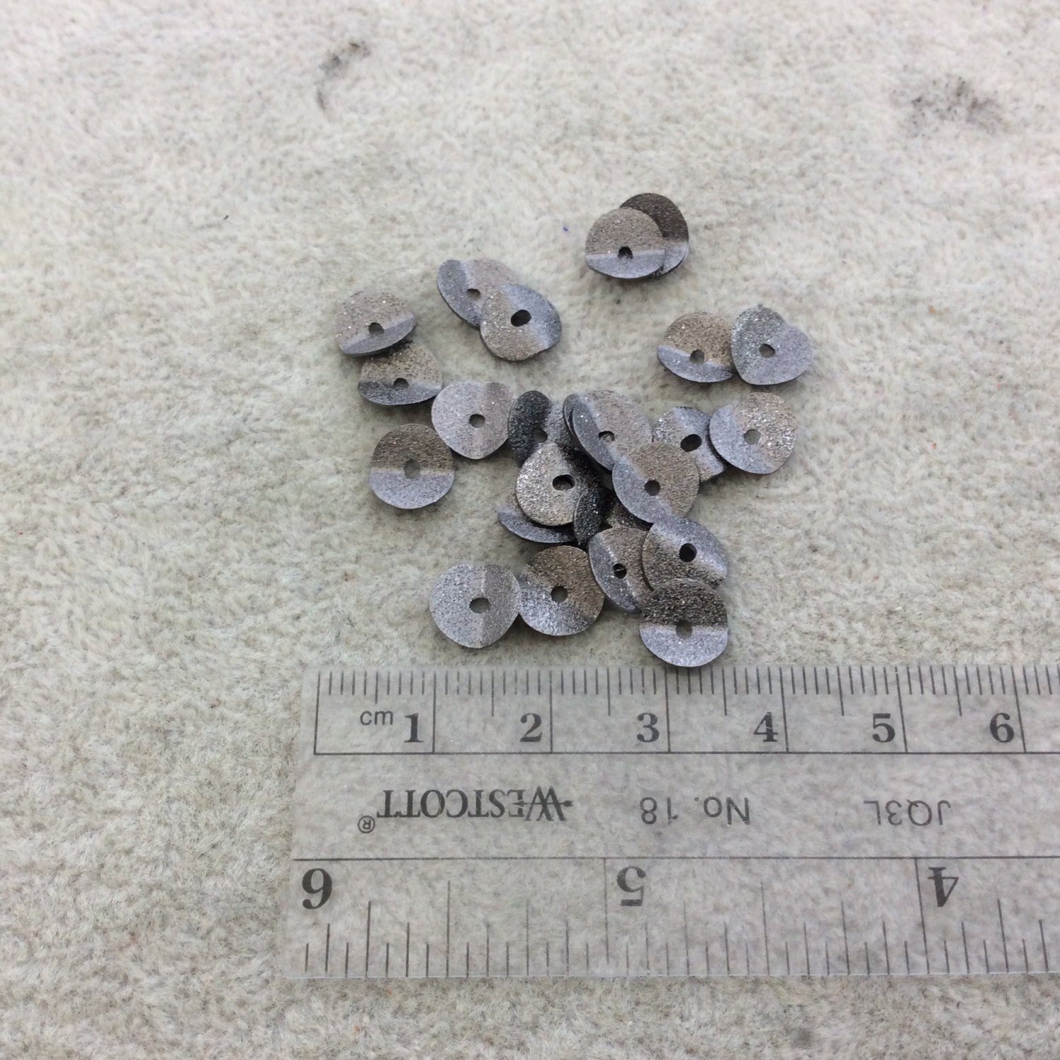 8mm Textured Gunmetal Plated Copper Wavy Disc/Heishi Washer Shaped Components - Sold in Bulk Packs of 25 Pieces - Great as Bracelet Spacers!