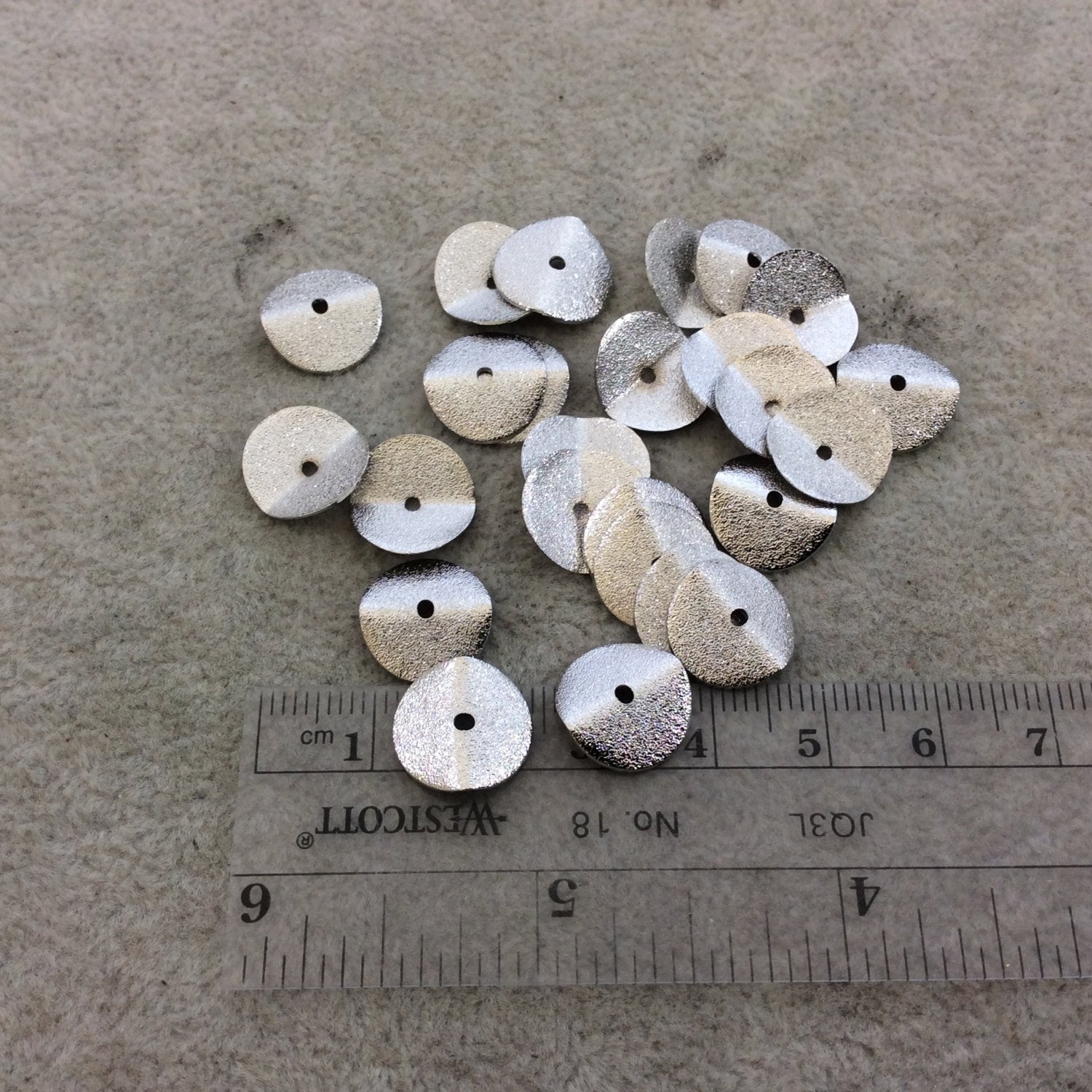 12mm Textured Silver Plated Copper Wavy Disc/Heishi Washer Shaped Components - Sold in Bulk Packs of 25 Pieces - Great as Bracelet Spacers!