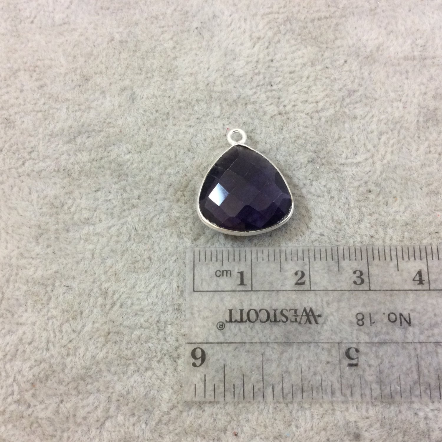Sterling Silver Faceted Trillion Shaped Purple Hydro (Man-made) Quartz Bezel Pendant - Measuring 16mm x 16mm - Sold Individually