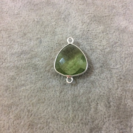 Sterling Silver Faceted Trillion Shaped Light Green Hydro (Man-made) Quartz Bezel Connector - Measuring 16mm x 16mm - Sold Individually