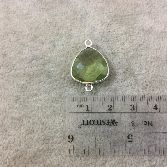 Sterling Silver Faceted Trillion Shaped Light Green Hydro (Man-made) Quartz Bezel Connector - Measuring 16mm x 16mm - Sold Individually