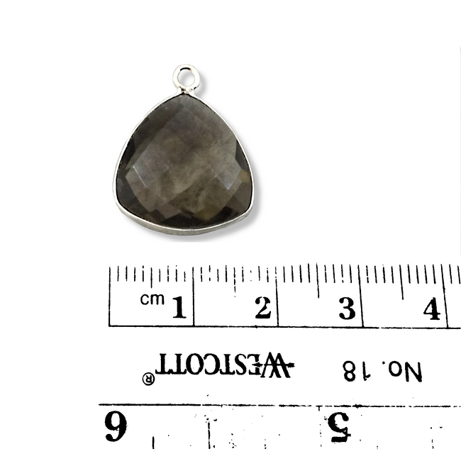 Sterling Silver Faceted Trillion Shaped Smoky Brown Hydro (Man-made) Quartz Bezel Pendant - Measuring 16mm x 16mm - Sold Individually