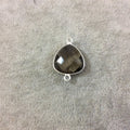 Sterling Silver Faceted Trillion Shaped Smoky Brown Hydro (Man-made) Quartz Bezel Connector - Measuring 16mm x 16mm - Sold Individually