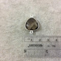 Sterling Silver Faceted Trillion Shaped Smoky Brown Hydro (Man-made) Quartz Bezel Connector - Measuring 16mm x 16mm - Sold Individually