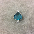 Sterling Silver Faceted Trillion Shaped Light Teal Blue Hydro (Man-made) Quartz Bezel Connector - Measuring 16mm x 16mm - Sold Individually