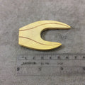 SALE 2.75" Pale Yellow Flat Stubby Deer Antler Shaped Natural Carved Wooden Drilled Pendant - Measuring 42mm x 68mm, Approx. - (TR275WDDAN)