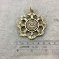 2.25" Heavy Oxidized Brass Detailed Flower Medallion Shaped Pendant with Attached Bail  - Measuring 60mm x 60mm, Approx. - Sold Individually