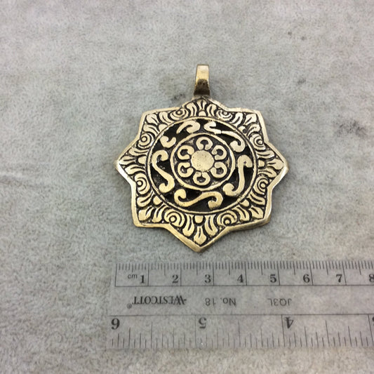 2.25" Heavy Oxidized Brass Detailed Star Medallion Shaped Pendant with Attached Bail  - Measuring 60mm x 60mm, Approx. - Sold Individually