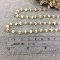 Gold Plated Copper Wrapped Rosary Chain with 5mm Smooth Genuine Light/White Opal Rondelle Beads - Sold by 1' Cut Sections or in Bulk!