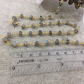 Gold Plated Copper Wrapped Rosary Chain with 6-7mm Faceted Natural Labradorite Rondelle Beads (CH324-GD) - Sold by 1' Cut Sections!