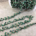 Silver Plated Copper Double Dangle Rosary Chain with 3-4mm Faceted Natural Emerald Rondelle Beads - Sold by 1' Cut Sections or in Bulk!