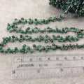 Silver Plated Copper Double Dangle Rosary Chain with 3-4mm Faceted Natural Emerald Rondelle Beads - Sold by 1' Cut Sections or in Bulk!