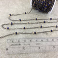 Gunmetal Plated Copper Spaced Rosary Chain with 3-4mm Faceted Natural Sapphire Rondelle Shaped Beads (CH130-GM) - Sold by 1' Cut Sections!