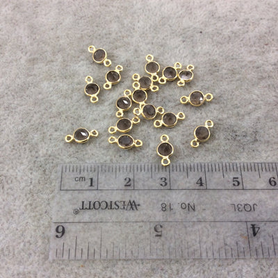 Smoky Quartz Bezel Connector - 14k Gold Vermeil Cut Stone Faceted Round Links - 4mm - Wholesale Bulk Lot for Non Tarnish Jewelry