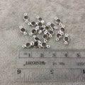 BULK LOT - Pack of Six (6) Sterling Silver Pointed/Cut Stone Faceted Round/Coin Shaped Smoky Quartz Bezel Connectors - Measuring 4mm x 4mm