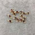BULK LOT - Pack of Six (6) Gold Vermeil Pointed/Cut Stone Faceted Round/Coin Shaped Deep Red Garnet Bezel Connectors - Measuring 4mm x 4mm