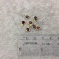 BULK LOT - Pack of Six (6) Gold Vermeil Pointed/Cut Stone Faceted Round/Coin Shaped Deep Red Garnet Bezel Pendants - Measuring 5mm x 5mm