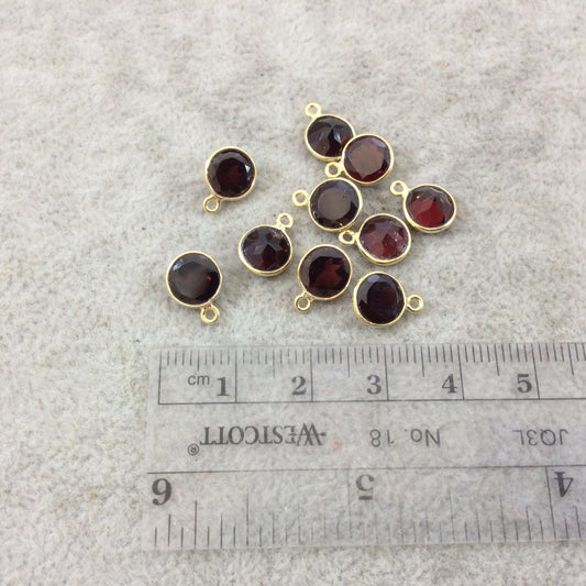 Deep Red Garnet Bezel | BULK LOT - Pack of Six (6) Gold Vermeil Pointed Cut Stone Faceted Coin Shaped Pendants - Measuring 7mm x 7mm