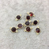 BULK LOT - Pack of Six (6) Gold Vermeil Pointed/Cut Stone Faceted Round/Coin Shaped Deep Red Garnet Bezel Connectors - Measuring 7mm x 7mm