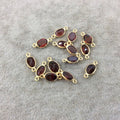 BULK LOT - Pack of Six (6) Gold Vermeil Pointed/Cut Stone Faceted Oblong Oval Shaped Deep Red Garnet Bezel Connectors - Measuring 5mm x 7mm