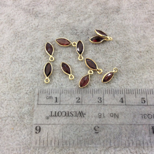BULK LOT - Pack of Six (6) Gold Vermeil Pointed/Cut Stone Faceted Marquise Shaped Deep Red Garnet Bezel Pendants - Measuring 3mm x 7mm