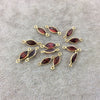 BULK LOT - Pack of Six (6) Gold Vermeil Pointed/Cut Stone Faceted Marquise Shaped Deep Red Garnet Bezel Connectors - Measuring 4mm x 8mm