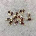 BULK LOT - Pack of Six (6) Gold Vermeil Pointed/Cut Stone Faceted Teardrop Shaped Deep Red Garnet Bezel Connectors - Measuring 5mm x 7mm