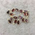 BULK LOT - Pack of Six (6) Gold Vermeil Pointed/Cut Stone Faceted Teardrop Shaped Deep Red Garnet Bezel Pendants - Measuring 5mm x 8mm