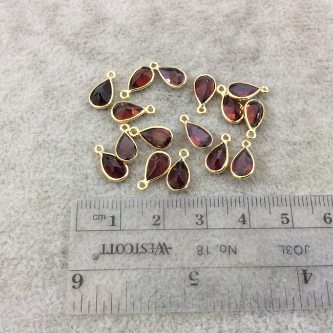 BULK LOT - Pack of Six (6) Gold Vermeil Pointed/Cut Stone Faceted Teardrop Shaped Deep Red Garnet Bezel Pendants - Measuring 5mm x 8mm