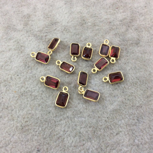 BULK LOT - Pack of Six (6) Gold Vermeil Pointed/Cut Stone Faceted Rectangle Shaped Deep Red Garnet Bezel Pendants - Measuring 4mm x 6mm