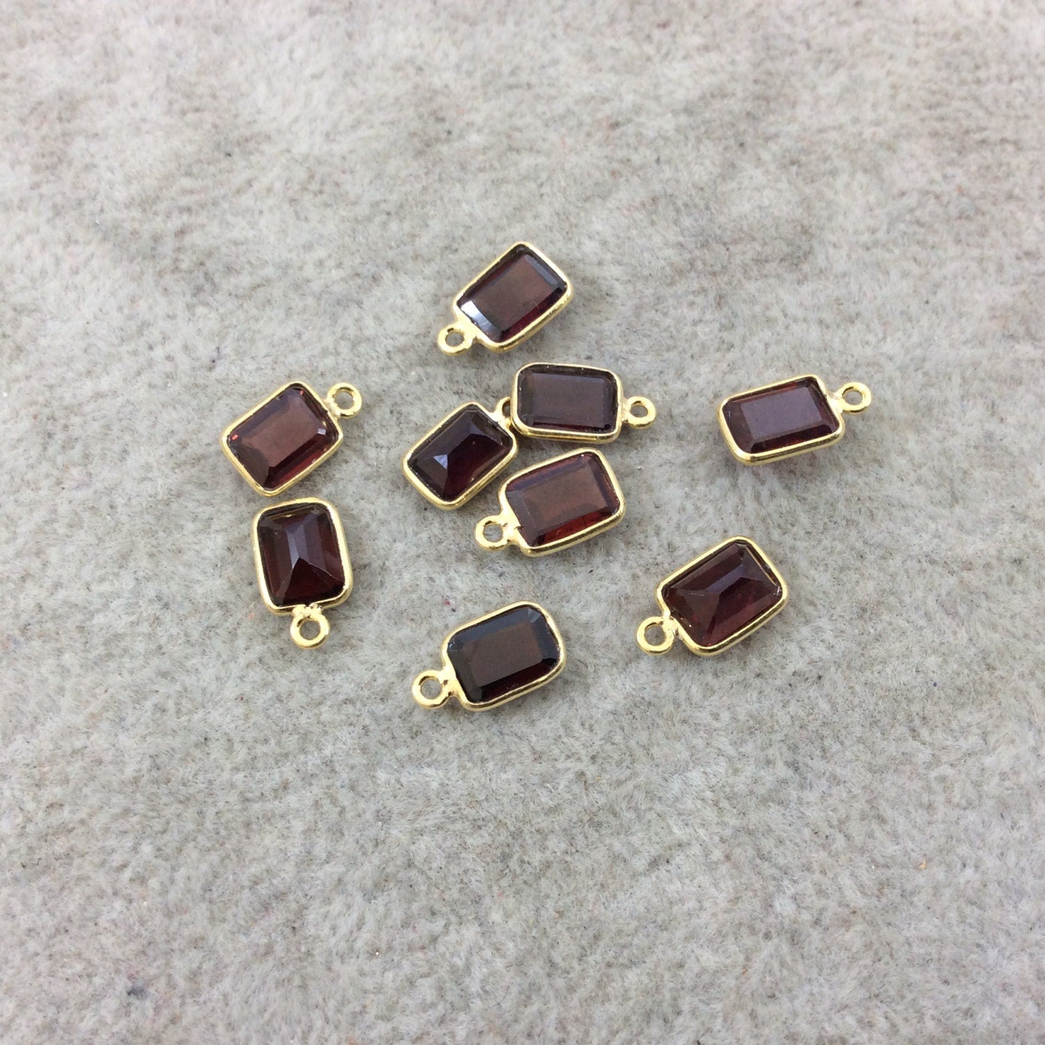 BULK LOT - Pack of Six (6) Gold Vermeil Pointed/Cut Stone Faceted Rectangle Shaped Deep Red Garnet Bezel Pendants - Measuring 5mm x 7mm
