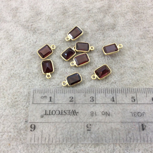 BULK LOT - Pack of Six (6) Gold Vermeil Pointed/Cut Stone Faceted Rectangle Shaped Deep Red Garnet Bezel Pendants - Measuring 5mm x 7mm