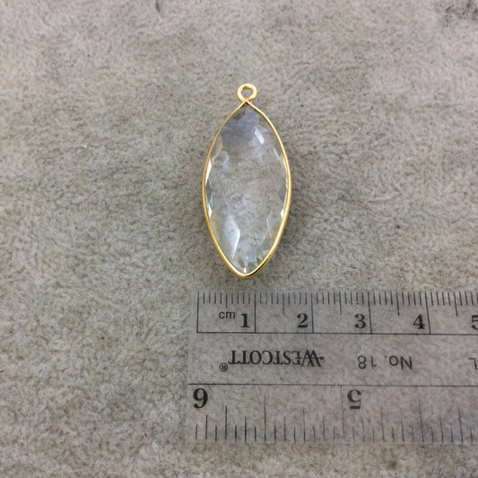 Gold Vermeil Faceted Clear Hydro (Lab Created) Quartz Marquise Shaped Bezel Pendant - Measuring 15mm x 36mm - Sold Individually