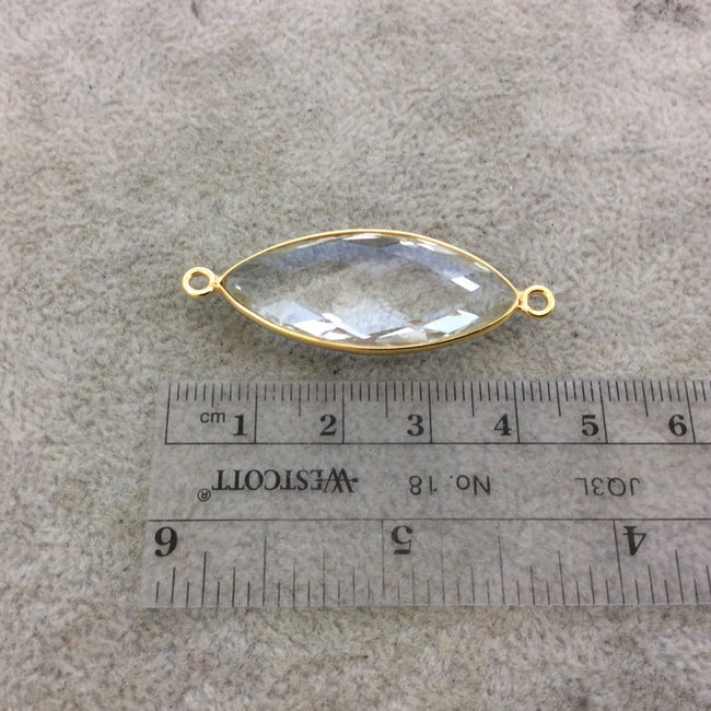 Gold Vermeil Faceted Clear Hydro (Lab Created) Quartz Marquise Shaped Bezel Connector - Measuring 15mm x 36mm - Sold Individually