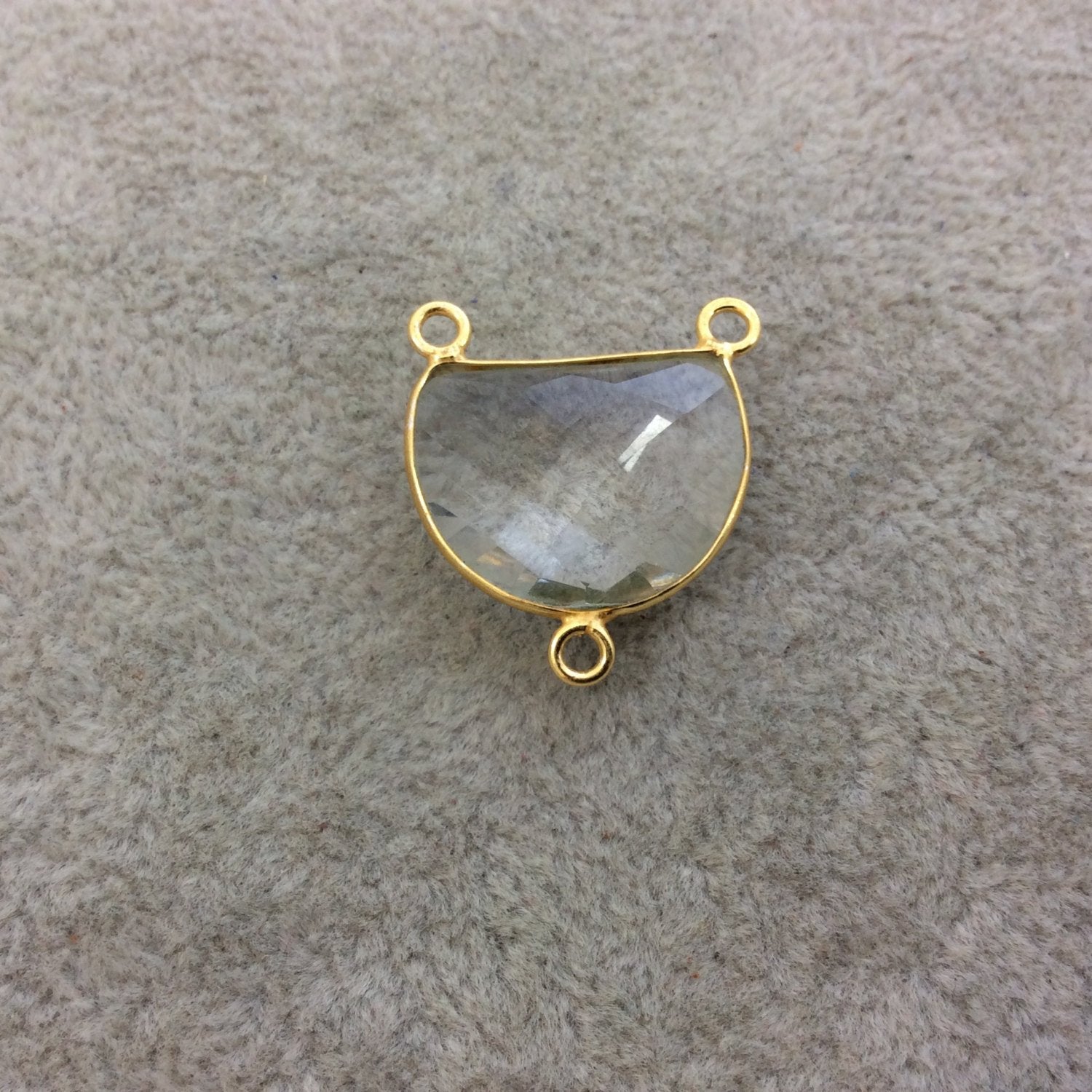 Gold Vermeil Faceted Half Moon Shaped Clear/Transparent Hydro (Man-made) Quartz Bezel Pendant - Measuring 20mm x 15mm - Sold Individually