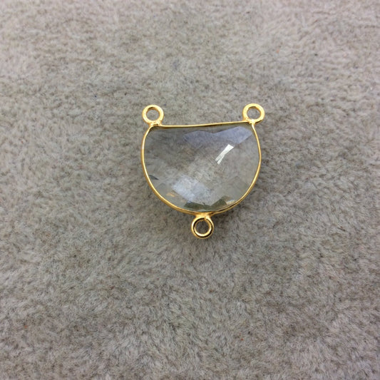 Gold Vermeil Faceted Half Moon Shaped Clear/Transparent Hydro (Man-made) Quartz Bezel Pendant - Measuring 20mm x 15mm - Sold Individually