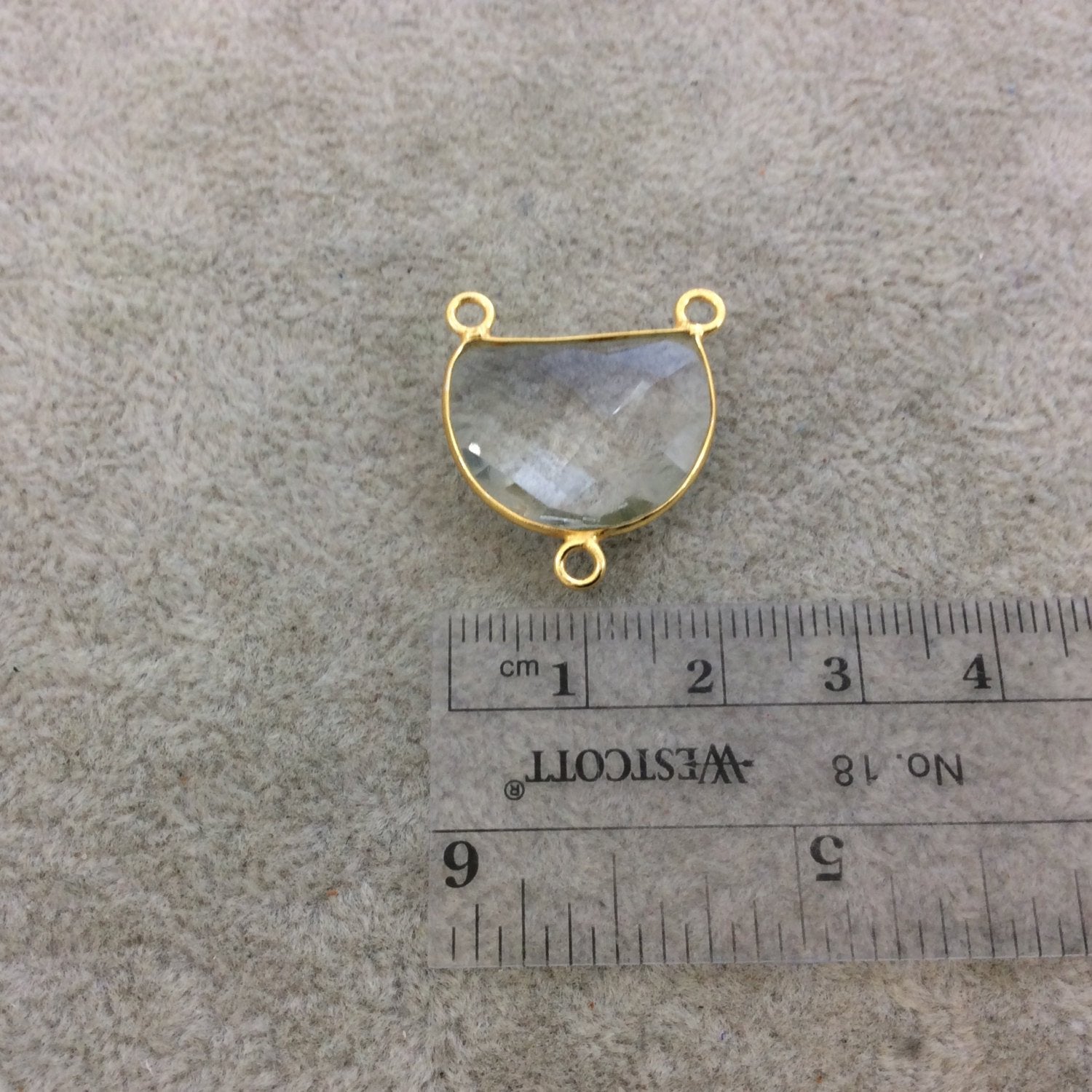 Gold Vermeil Faceted Half Moon Shaped Clear/Transparent Hydro (Man-made) Quartz Bezel Pendant - Measuring 20mm x 15mm - Sold Individually