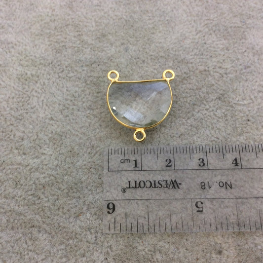 Gold Vermeil Faceted Half Moon Shaped Clear/Transparent Hydro (Man-made) Quartz Bezel Pendant - Measuring 20mm x 15mm - Sold Individually