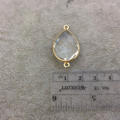 Gold Vermeil Faceted Clear Hydro (Lab Created) Quartz Teardrop/Pear Shaped Bezel Connector - Measuring 18mm x 25mm - Sold Individually