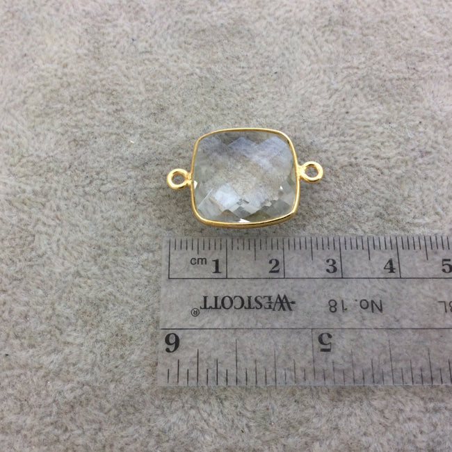 Gold Vermeil Faceted Clear Hydro (Lab Created) Quartz Square Shaped Bezel Connector - Measuring 18mm x 18mm - Sold Individually