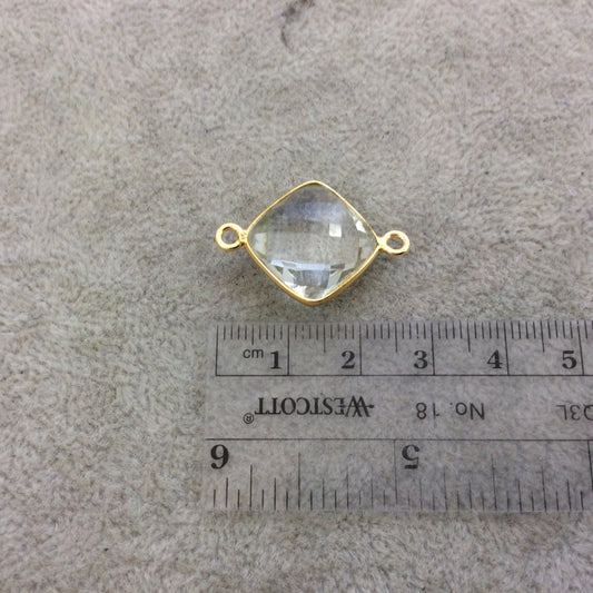 Gold Vermeil Faceted Clear Hydro (Lab Created) Quartz Diamond Shaped Bezel Connector - Measuring 15mm x 15mm - Sold Individually