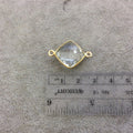 Gold Vermeil Faceted Clear Hydro (Lab Created) Quartz Diamond Shaped Bezel Connector - Measuring 15mm x 15mm - Sold Individually