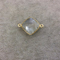 Gold Vermeil Faceted Clear Hydro (Lab Created) Quartz Diamond Shaped Bezel Connector - Measuring 18mm x 18mm - Sold Individually