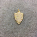 Gold Plated CZ Cubic Zirconia Inlaid Shield Shaped Copper Pendant - Measuring 18mm x 25mm  - Available in Four Colors, See Related!