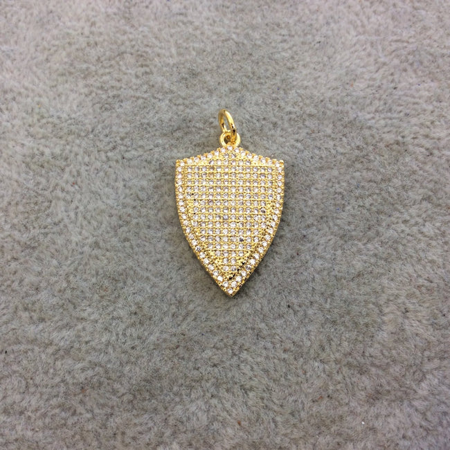 Gold Plated CZ Cubic Zirconia Inlaid Shield Shaped Copper Pendant - Measuring 18mm x 25mm  - Available in Four Colors, See Related!