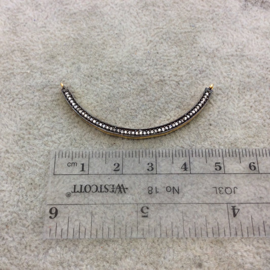 Oxidized Gold Plated CZ Cubic Zirconia Inlaid Curved U-Shaped Bar Shaped Copper Focal Pendant - Measuring 2.5mm x 49mm, Approximately