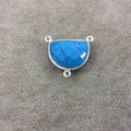 Sterling Silver Faceted Half Moon Shaped Dyed Turquoise Blue Faux Howlite Bezel Pendant - Measuring 20mm x 15mm - Sold Individually, Random