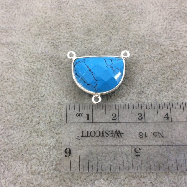 Sterling Silver Faceted Half Moon Shaped Dyed Turquoise Blue Faux Howlite Bezel Pendant - Measuring 20mm x 15mm - Sold Individually, Random